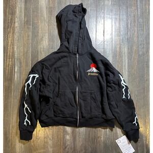 Primitive Dragon Embroidered Zip Up Hoodie Black Lightning Sleeve Cropped